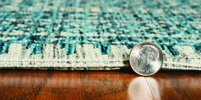 3' X 4' Teal And Beige Geometric Area Rug