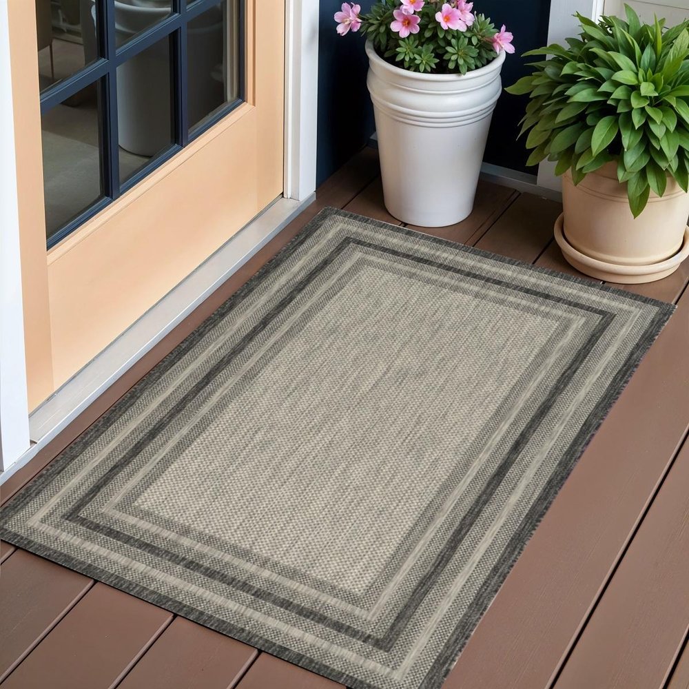 8' X 8' Gray Round Striped Indoor Outdoor Area Rug