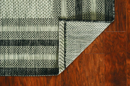 8' X 8' Gray Round Striped Indoor Outdoor Area Rug