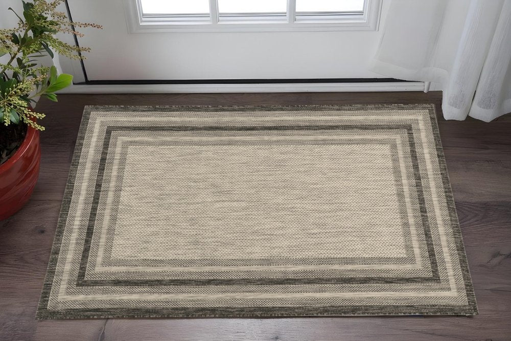 5' X 8'  Grey Bordered Area Rug