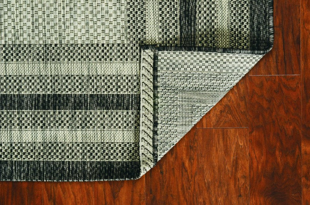 8' X 8' Gray Round Striped Indoor Outdoor Area Rug