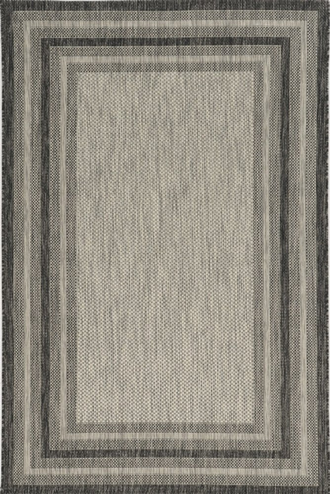8' X 8' Gray Round Striped Indoor Outdoor Area Rug