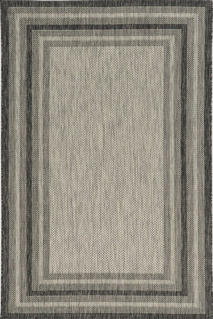 8' X 8' Gray Round Striped Indoor Outdoor Area Rug