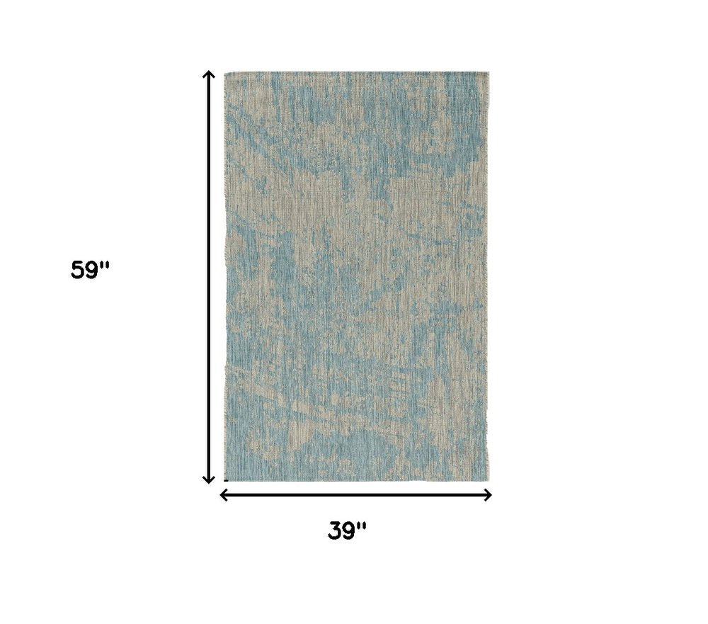 5' X 8' Teal Blue Abstract Indoor Outdoor Area Rug