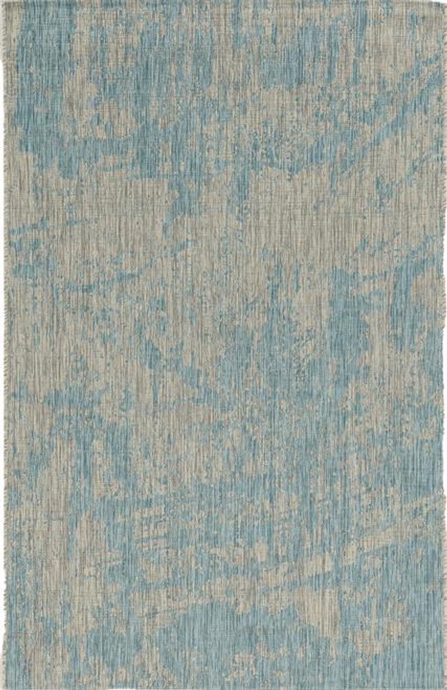 5' X 8' Teal Blue Abstract Indoor Outdoor Area Rug