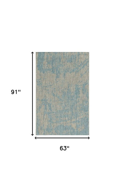 3' X 5' Teal Blue Abstract Indoor Outdoor Area Rug