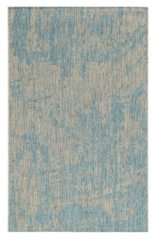 8' X 11' Teal Blue Abstract Indoor Outdoor Area Rug