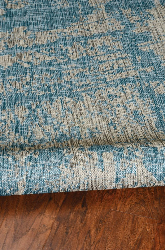 8' X 11' Teal Blue Abstract Indoor Outdoor Area Rug