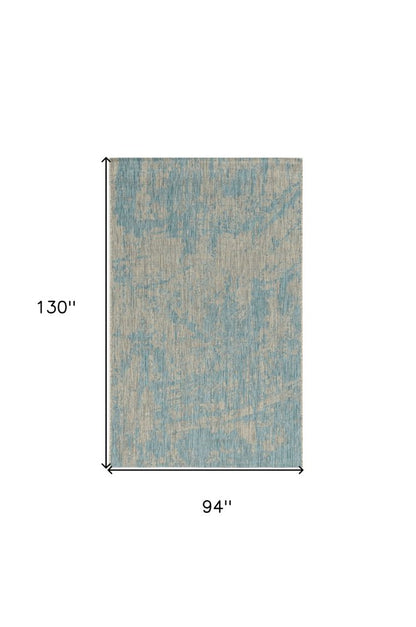 8' X 11' Teal Blue Abstract Indoor Outdoor Area Rug