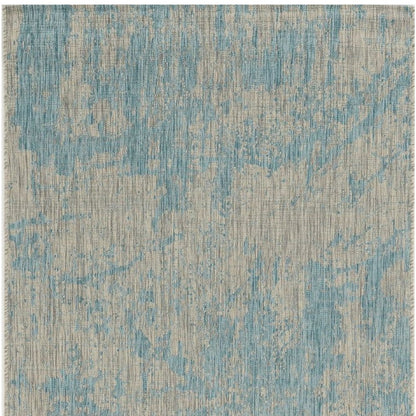 8' X 11' Teal Blue Abstract Indoor Outdoor Area Rug