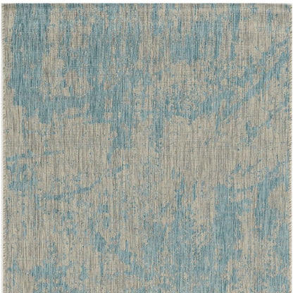 8' X 11' Teal Blue Abstract Indoor Outdoor Area Rug