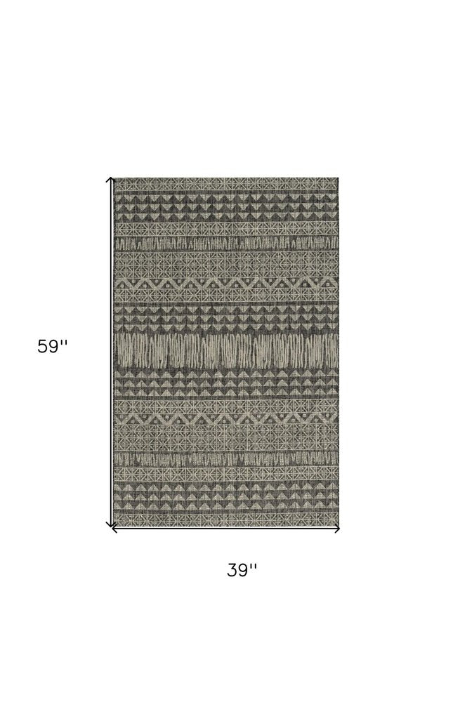 3' X 5' Charcoal And Gray Tribal Area Rug