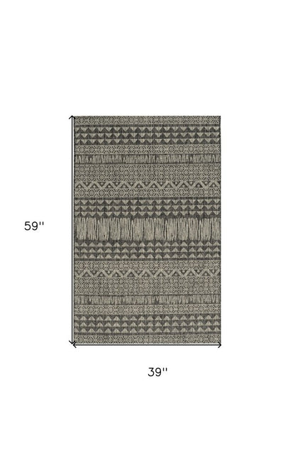 5' X 8' Charcoal And Gray Tribal Area Rug