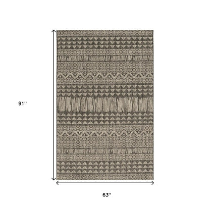 5' X 8' Charcoal And Gray Tribal Area Rug