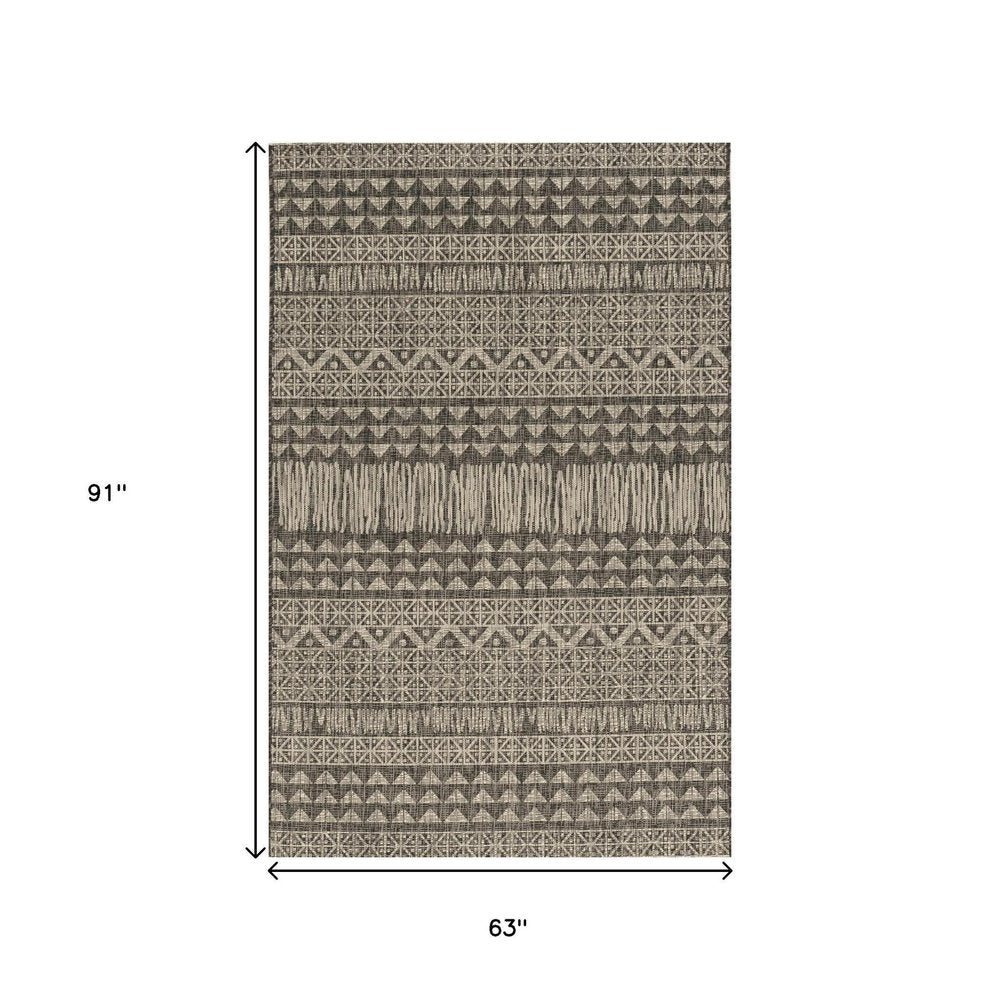 5' X 8' Charcoal And Gray Tribal Area Rug