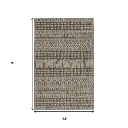 5' X 8' Charcoal And Gray Tribal Area Rug