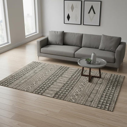 3' X 5' Charcoal And Gray Tribal Area Rug