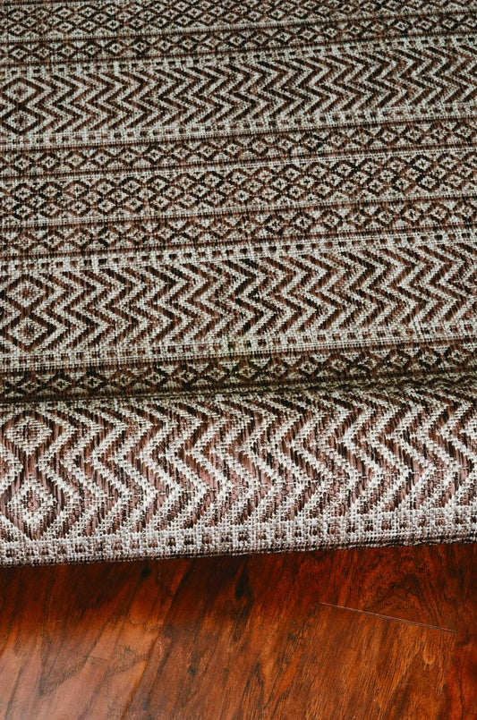 8' Brown Round Southwestern Indoor Outdoor Area Rug