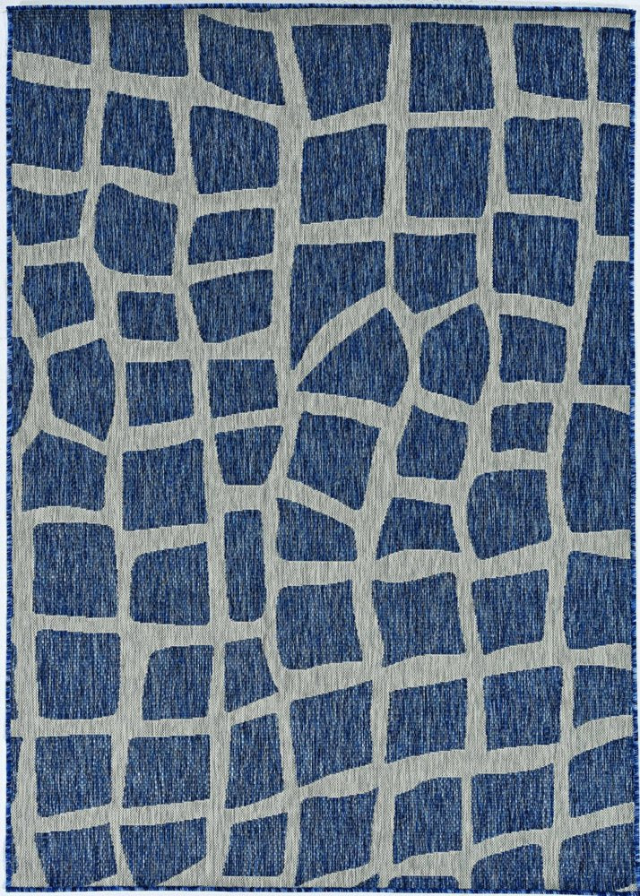 8' Blue And Gray Abstract Indoor Outdoor Area Rug