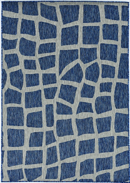 8' Blue And Gray Abstract Indoor Outdoor Area Rug