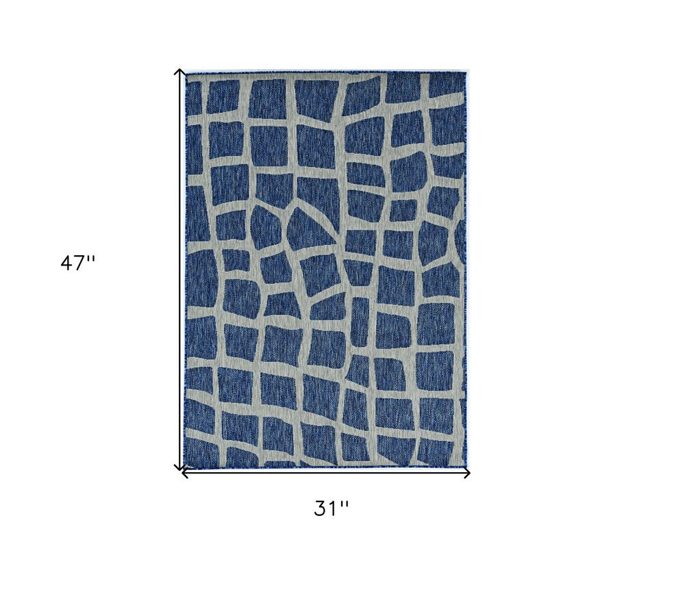3' X 4' Blue And Gray Abstract Indoor Outdoor Area Rug
