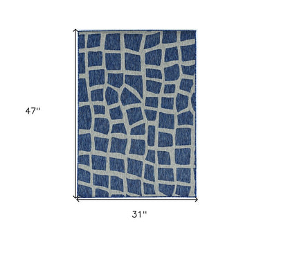 3' X 4' Blue And Gray Abstract Indoor Outdoor Area Rug