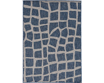 3' X 4' Blue And Gray Abstract Indoor Outdoor Area Rug
