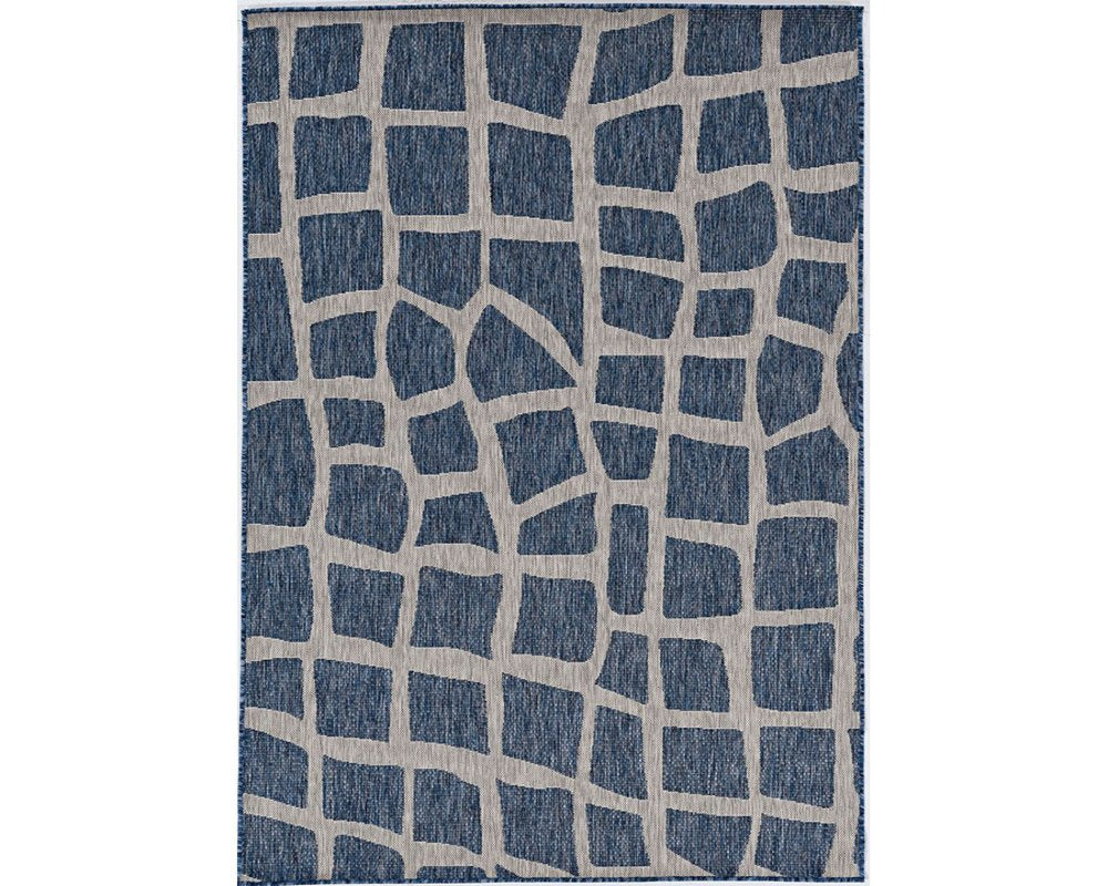 3' X 4' Blue And Gray Abstract Indoor Outdoor Area Rug