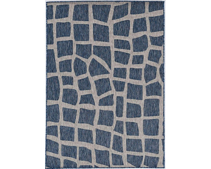 8' Blue And Gray Abstract Indoor Outdoor Area Rug