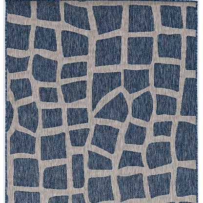 8' Blue And Gray Abstract Indoor Outdoor Area Rug