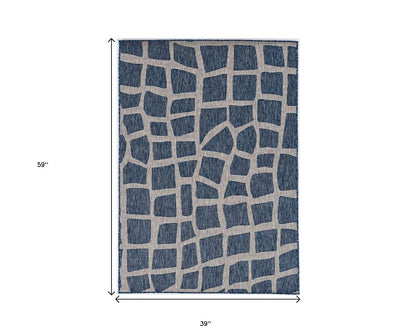 8' Blue And Gray Abstract Indoor Outdoor Area Rug