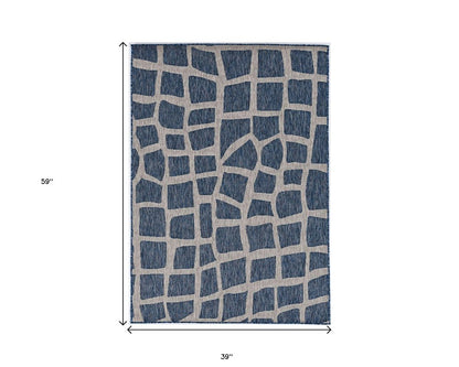 3' X 4' Blue And Gray Abstract Indoor Outdoor Area Rug