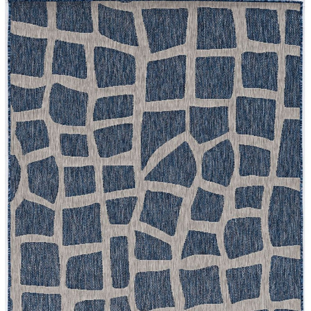 3' X 4' Blue And Gray Abstract Indoor Outdoor Area Rug