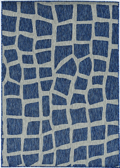 5' X 8' Blue Or Grey Abstract Panels Area Rug