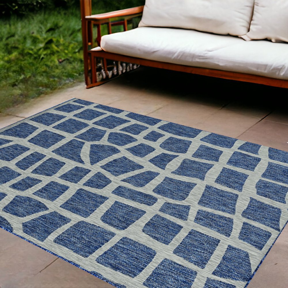 3' X 4' Blue And Gray Abstract Indoor Outdoor Area Rug