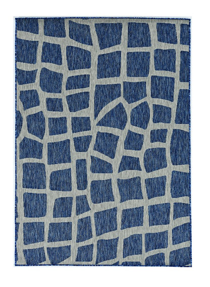 3' X 4' Blue And Gray Abstract Indoor Outdoor Area Rug