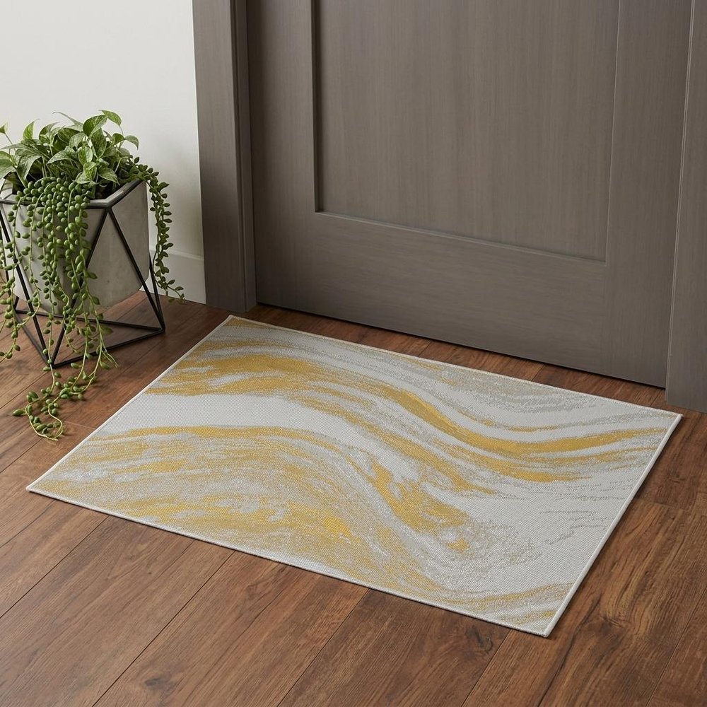 3' X 5' Gold and Ivory Abstract Area Rug