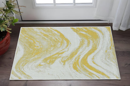 8' X 11' Ivory And Gold Abstract Area Rug