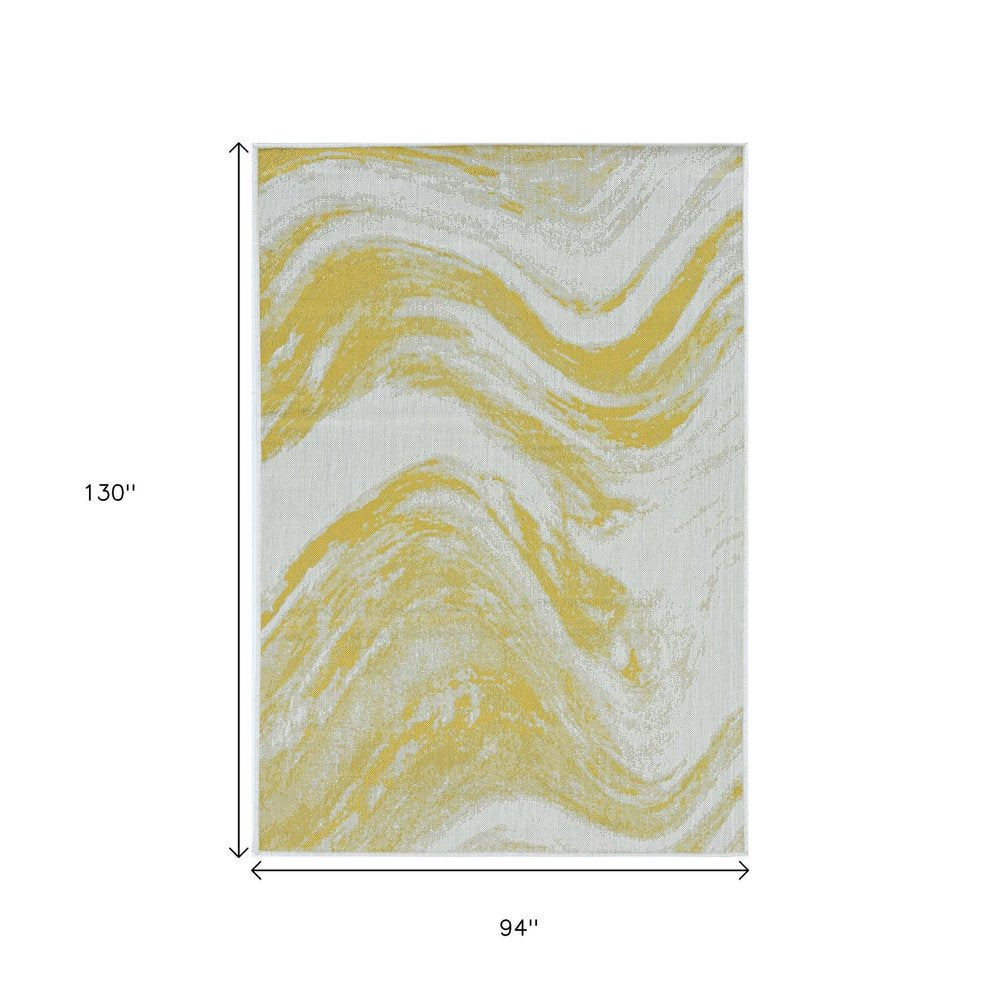 8' X 11' Ivory And Gold Abstract Area Rug