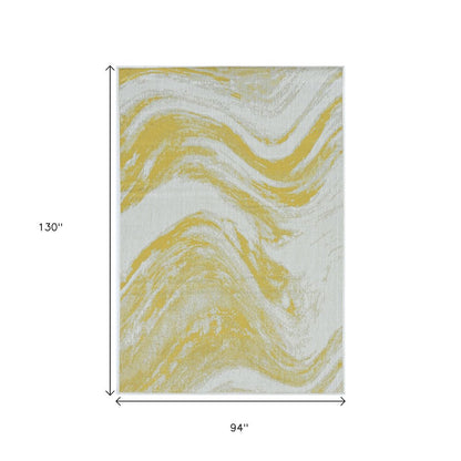 8' X 11' Ivory And Gold Abstract Area Rug