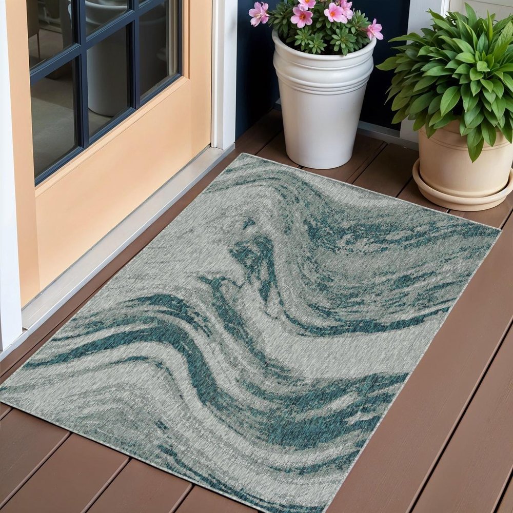 8' Gray Abstract Indoor Outdoor Area Rug