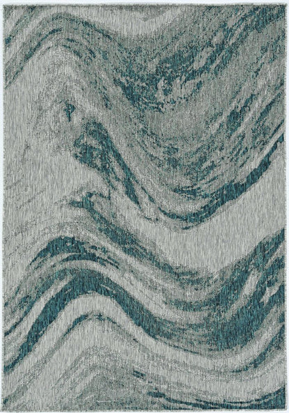 5' X 8' Grey Or Teal Abstract Waves Rug