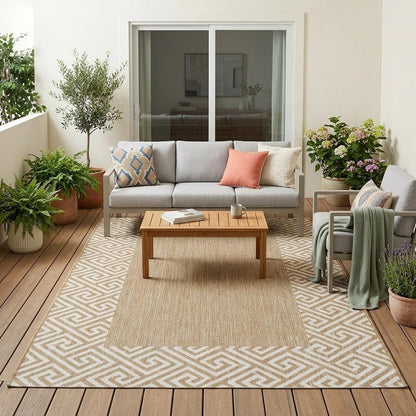 5' X 8' Ivory Geometric Indoor Outdoor Area Rug