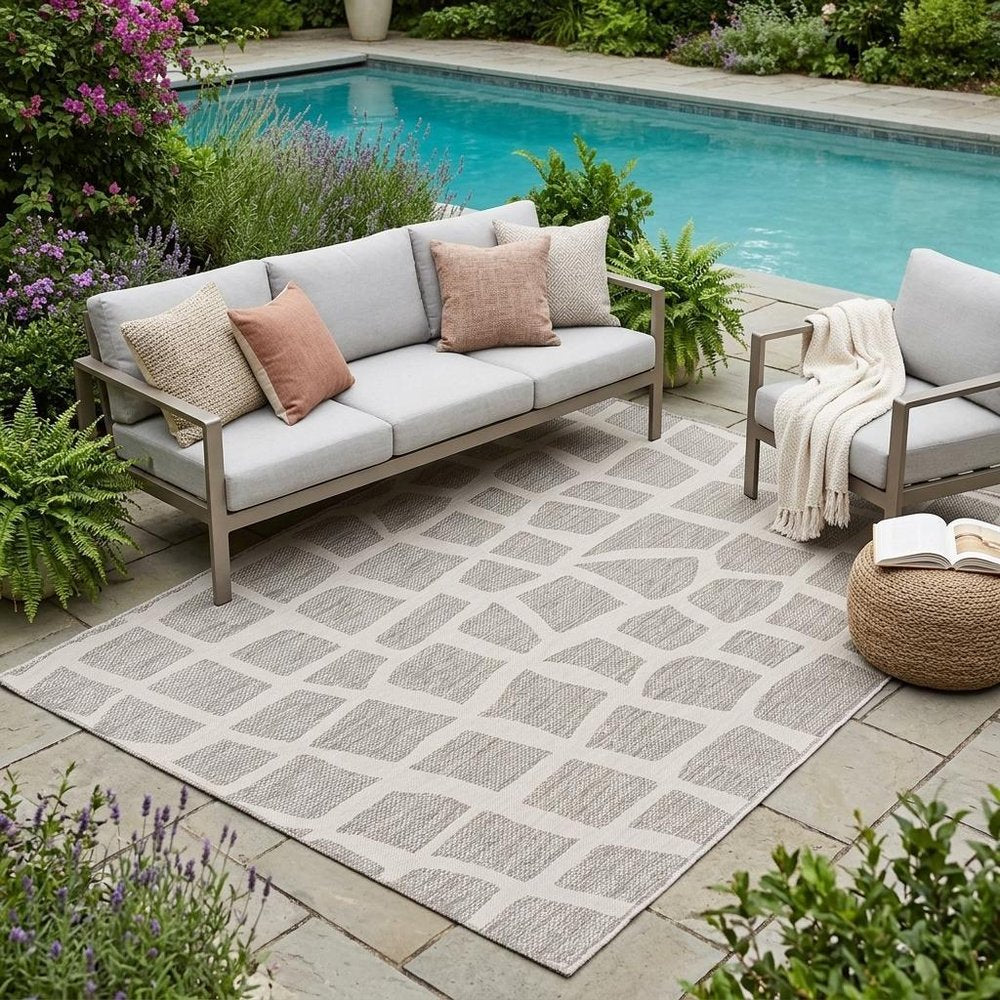 8' Gray Abstract Indoor Outdoor Area Rug