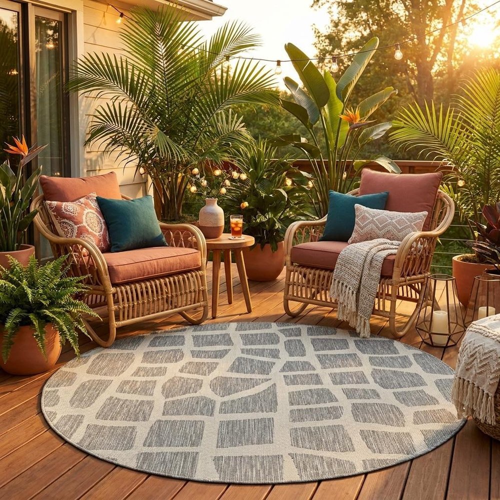 8' Gray Abstract Indoor Outdoor Area Rug