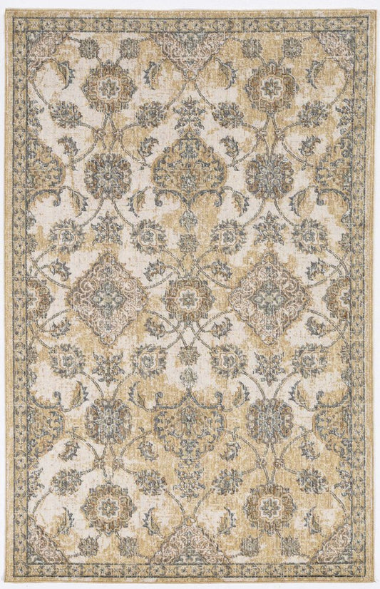 8' X 11' Ivory Beige And Gray Wool Floral Medallion Distressed Area Rug