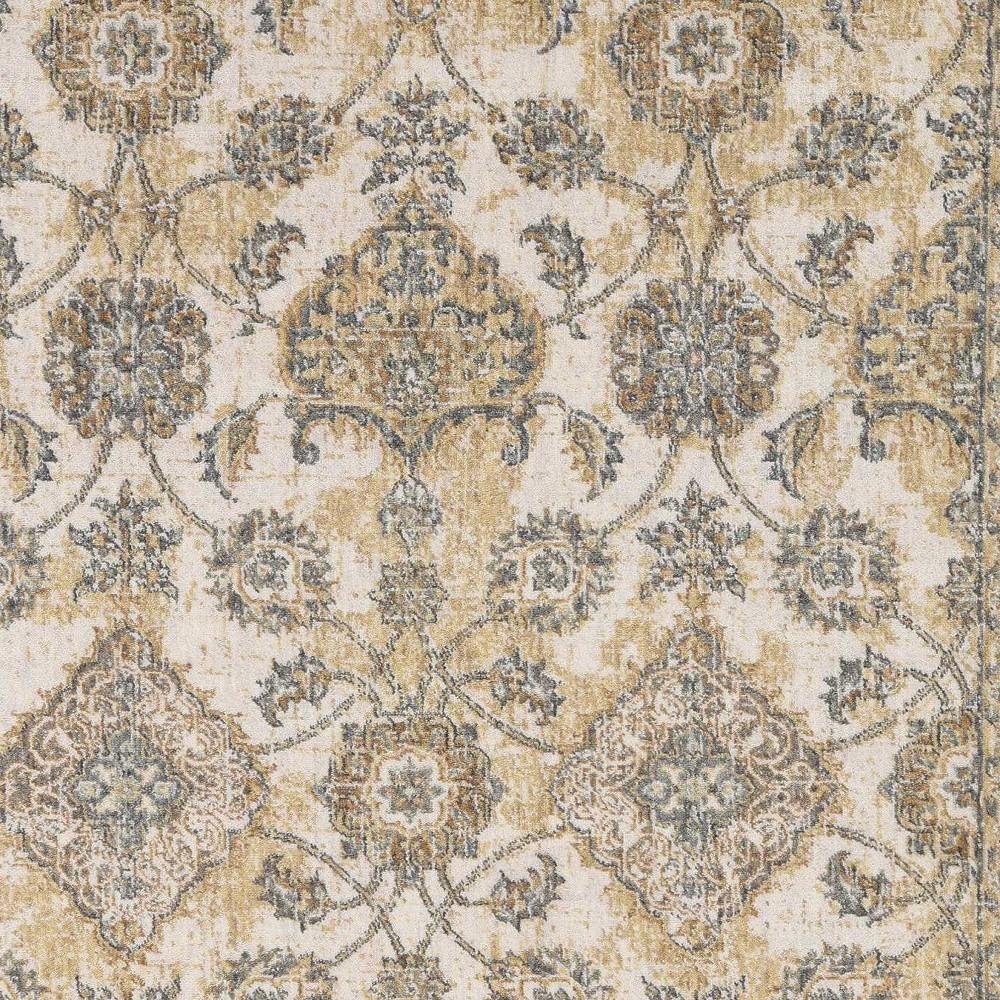 8' X 11' Ivory Beige And Gray Wool Floral Medallion Distressed Area Rug