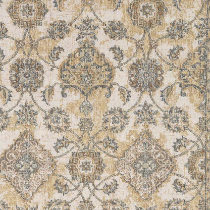 8' X 11' Ivory Beige And Gray Wool Floral Medallion Distressed Area Rug