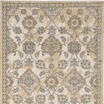 2' X 3' Ivory Beige And Gray Wool Floral Medallion Area Rug