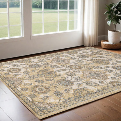2' X 3' Ivory Beige And Gray Wool Floral Medallion Area Rug
